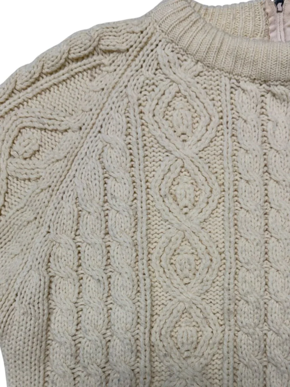 Vintage 90s White Cream Cable Knit Chunky Fisherman's Sweater Size Small/Medium